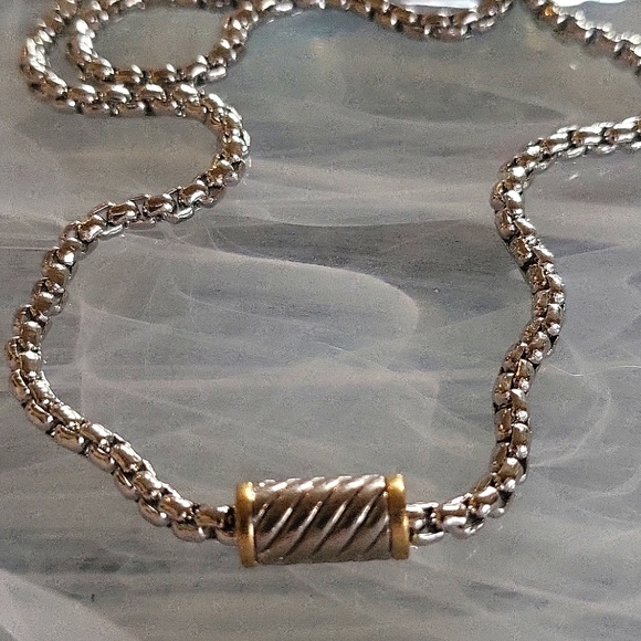 18k Rhodium Plated 20" Box Link Chain Magnetic Cable Barrle Clasp - Picture 4 of 11